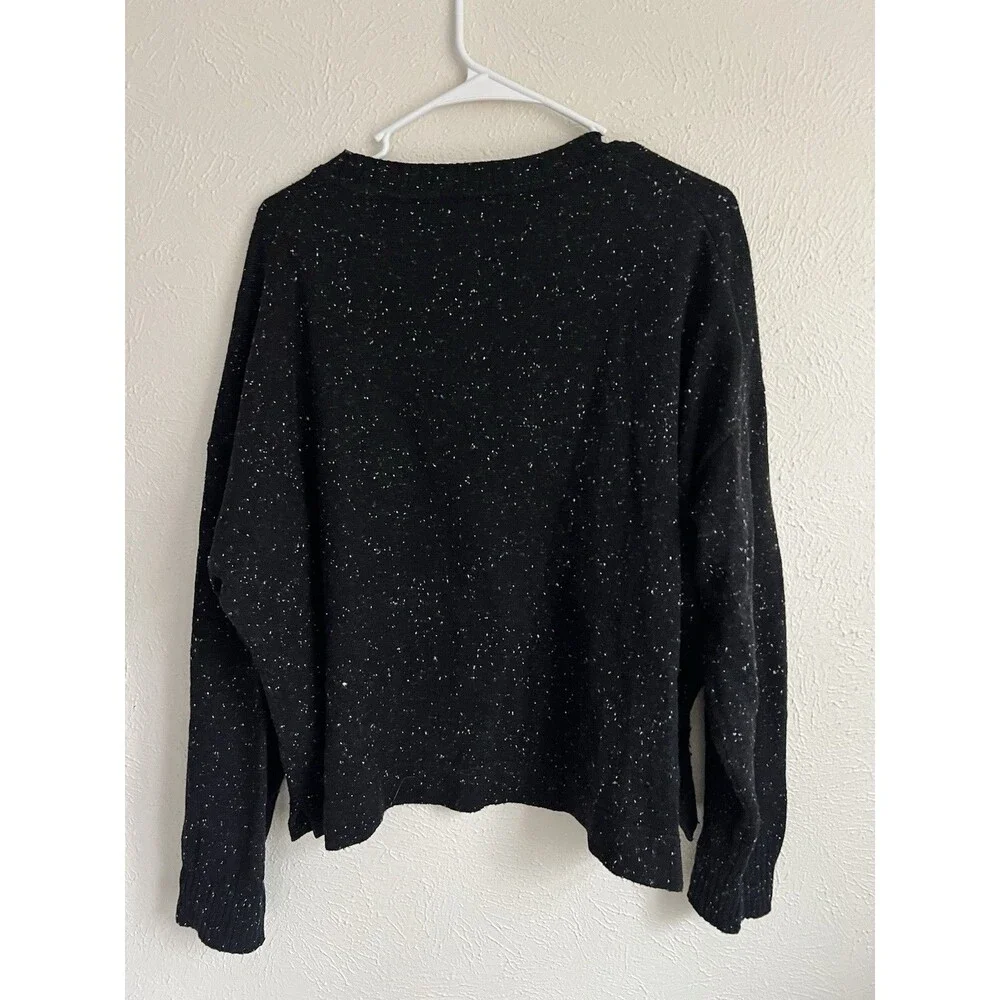 J.Crew Women’s Black Speckled Knit Pullover Sweater XL Cotton Blend Crew Neck